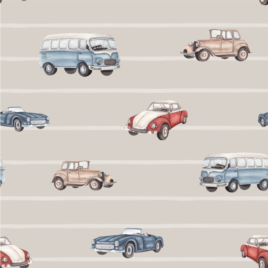 Striped cars wallpaper beige