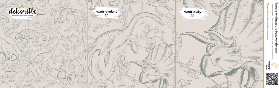 Próbka tapety w dinozaury beżowo-zielona